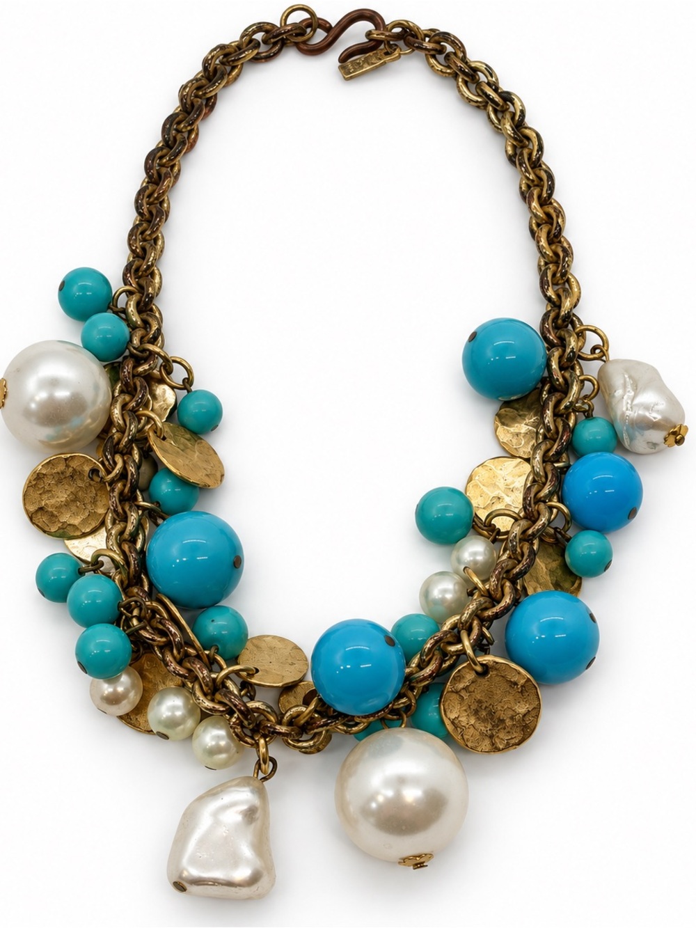 Kenneth Jay Lane Turquoise Bead, Pearl & Gold-Tone Charm Necklace